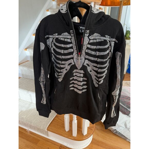 Guapi Men's Skeleton Rhinestone Hoodie Black Limited Editions Size S NWT (JB) - Picture 9 of 14